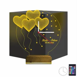 Kalp Sevgiliye Hediye V1 Kişiye Özel Saatli 3D Lamba - Masa Gece Lambası