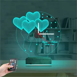 Kalp Sevgiliye Hediye V1 Kişiye Özel Saatli 3D Lamba - Masa Gece Lambası