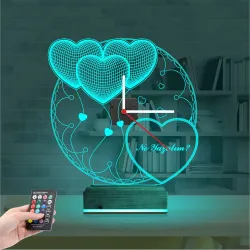 Kalp Sevgiliye Hediye V2 Kişiye Özel Saatli 3D Lamba - Masa Gece Lambası