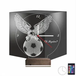 Kartal Futbol Taraftar Kişiye Özel Saatli 3D Lamba - Masa Gece Lambası