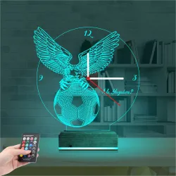 Kartal Futbol Taraftar Kişiye Özel Saatli 3D Lamba - Masa Gece Lambası