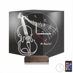 Keman Müzik Nota V1 Kişiye Özel Saatli 3D Lamba - Masa Gece Lambası