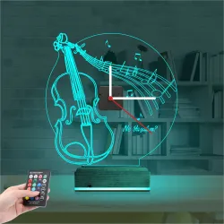 Keman Müzik Nota V1 Kişiye Özel Saatli 3D Lamba - Masa Gece Lambası