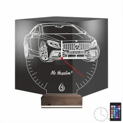 Mercedes Araba Kişiye Özel Saatli 3D Lamba - Masa Gece Lambası
