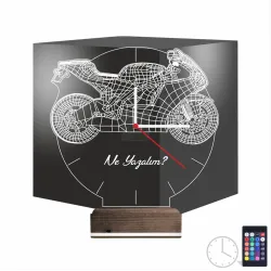 Motorsiklet Motor V1 Kişiye Özel Saatli 3D Lamba - Masa Gece Lambası