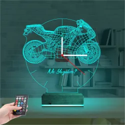 Motorsiklet Motor V1 Kişiye Özel Saatli 3D Lamba - Masa Gece Lambası
