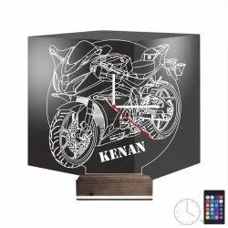 Motorsiklet Motor V2 Kişiye Özel Saatli 3D Lamba - Masa Gece Lambası