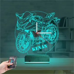 Motorsiklet Motor V2 Kişiye Özel Saatli 3D Lamba - Masa Gece Lambası