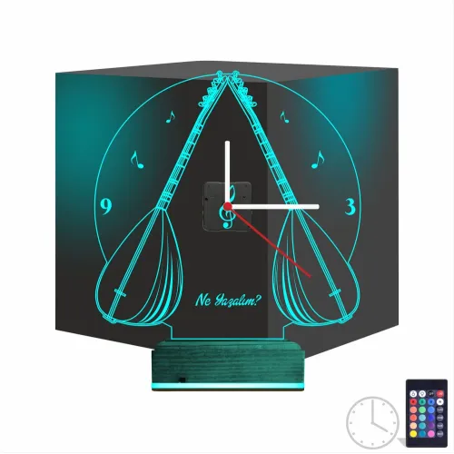 Saz Bağlama Nota Kişiye Özel Saatli 3D Lamba - Masa Gece Lam…