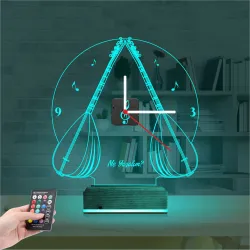 Saz Bağlama Nota Kişiye Özel Saatli 3D Lamba - Masa Gece Lambası