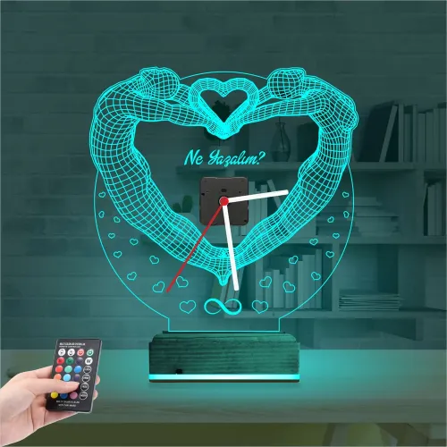 Sevgiliye Hediye Kalp V1 Kişiye Özel Saatli 3D Lamba - Masa …