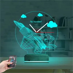 Uçak Pilot F16 Kişiye Özel Saatli 3D Lamba - Masa Gece Lambası