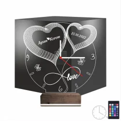 Sevgiliye Hediye Kalp Sonsuzluk Yıldönümü V1 Kişiye Özel Saatli 3D Lamba - Masa Gece Lambası