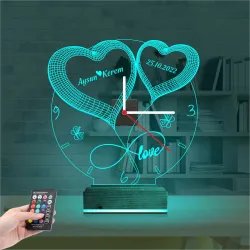Sevgiliye Hediye Kalp Sonsuzluk Yıldönümü V1 Kişiye Özel Saatli 3D Lamba - Masa Gece Lambası