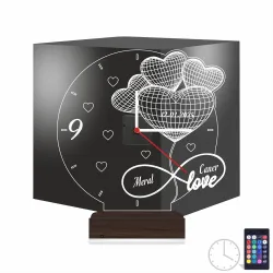 Sevgiliye Hediye Kalp Sonsuzluk Yıldönümü V2 Kişiye Özel Saatli 3D Lamba - Masa Gece Lambası