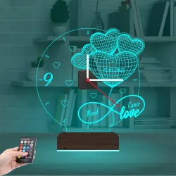 Sevgiliye Hediye Kalp Sonsuzluk Yıldönümü V2 Kişiye Özel Saatli 3D Lamba - Masa Gece Lambası