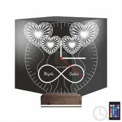 Sevgiliye Hediye Kalp Sonsuzluk Yıldönümü V3 Kişiye Özel Saatli 3D Lamba - Masa Gece Lambası