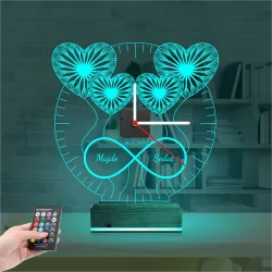 Sevgiliye Hediye Kalp Sonsuzluk Yıldönümü V3 Kişiye Özel Saatli 3D Lamba - Masa Gece Lambası