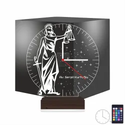 Adalet Kadın Avukat Hediye Terazi Kişiye Özel Saatli 3D Lamba - Masa Gece Lambası