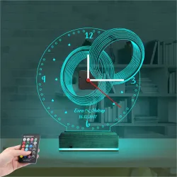 Sevgiliye Hediye Yüzük Alyans Yıldönümü Kişiye Özel Saatli 3D Lamba - Masa Gece Lambası