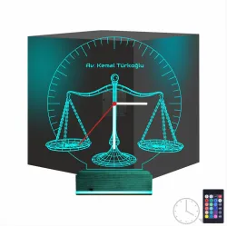 Avukat Hediye Terazi Hukuk Tema Kişiye Özel Saatli 3D Lamba - Masa Gece Lambası