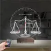 Avukat Hediye Terazi Hukuk Tema Kişiye Özel Saatli 3D Lamba - Masa Gece Lambası