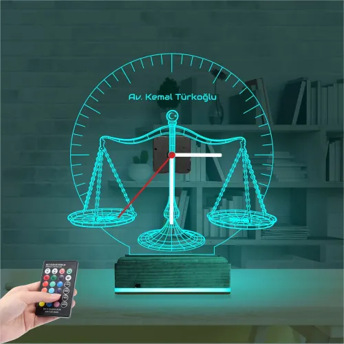 Avukat Hediye Terazi Hukuk Tema Kişiye Özel Saatli 3D Lamba …