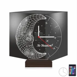 Ay Dede Çocuk Odası Hediye Kişiye Özel Saatli 3D Lamba - Masa Gece Lambası