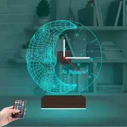 Ay Dede Çocuk Odası Hediye Kişiye Özel Saatli 3D Lamba - Masa Gece Lambası