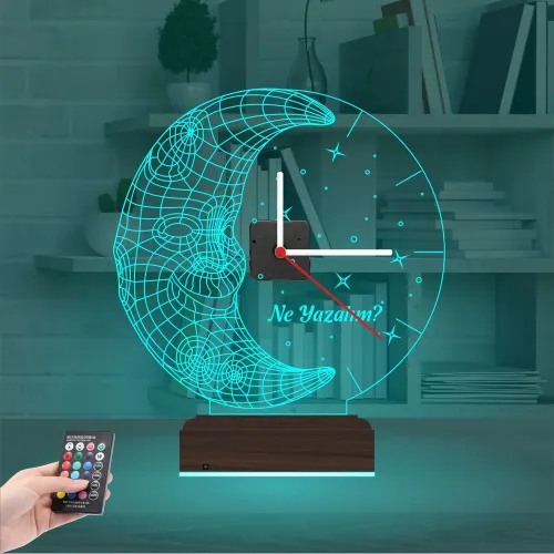 Ay Dede Çocuk Odası Hediye Kişiye Özel Saatli 3D Lamba - Mas…