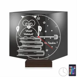 Baykuş Kitap Öğretmene Hediye Kişiye Özel Saatli 3D Lamba - Masa Gece Lambası