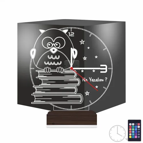 Baykuş Kitap Öğretmene Hediye Kişiye Özel Saatli 3D Lamba - …