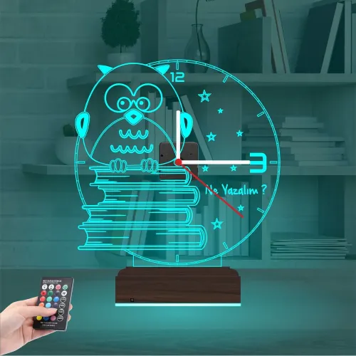 Baykuş Kitap Öğretmene Hediye Kişiye Özel Saatli 3D Lamba - …