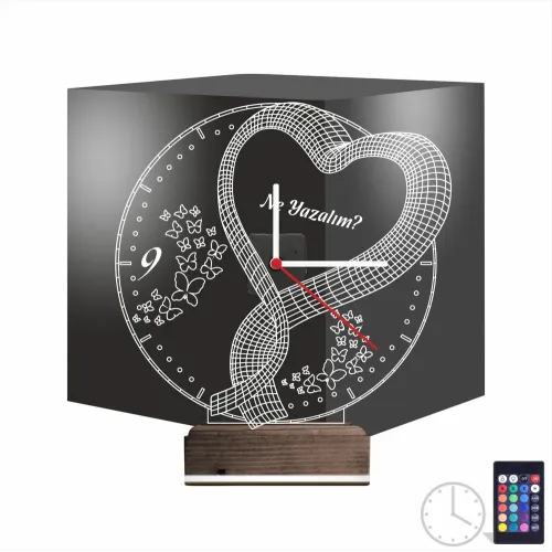 Sevgiliye Hediye Kalp Tasarım Kişiye Özel Saatli 3D Lamba - …