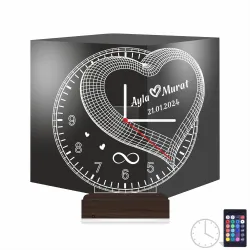 Sevgiliye Hediye Kalp Sonsuzluk Yıldönümü V4 Kişiye Özel Saatli 3D Lamba - Masa Gece Lambası
