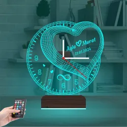 Sevgiliye Hediye Kalp Sonsuzluk Yıldönümü V4 Kişiye Özel Saatli 3D Lamba - Masa Gece Lambası