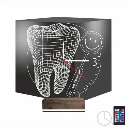 Smile Diş Doktoru Dentist Kişiye Özel Saatli 3D Lamba - Masa…