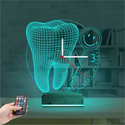 Smile Diş Doktoru Dentist Kişiye Özel Saatli 3D Lamba - Masa Gece Lambası