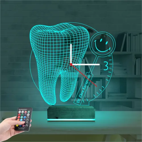 Smile Diş Doktoru Dentist Kişiye Özel Saatli 3D Lamba - Masa…