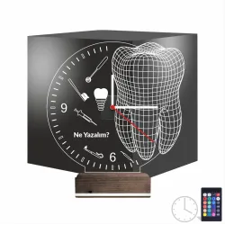 Smile Diş Doktoru Dentist İmplant Kişiye Özel Saatli 3D Lamba - Masa Gece Lambası