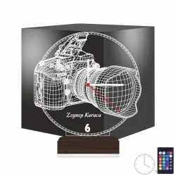 Fotoğraf Makinesi Fotoğrafçı Hediye Kişiye Özel Saatli 3D Lamba - Masa Gece Lambası