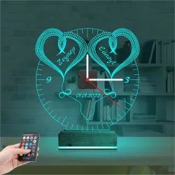 Sevgiliye Hediye Kalp Sonsuzluk Yıldönümü V5 Kişiye Özel Saatli 3D Lamba - Masa Gece Lambası