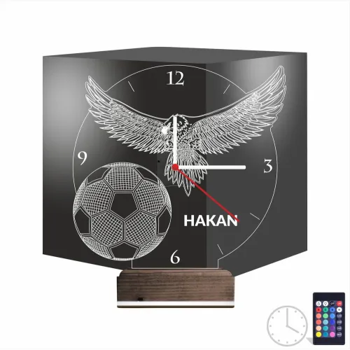 Kara Kartal Futbol Topu Taraftar Kişiye Özel Saatli 3D Lamba…