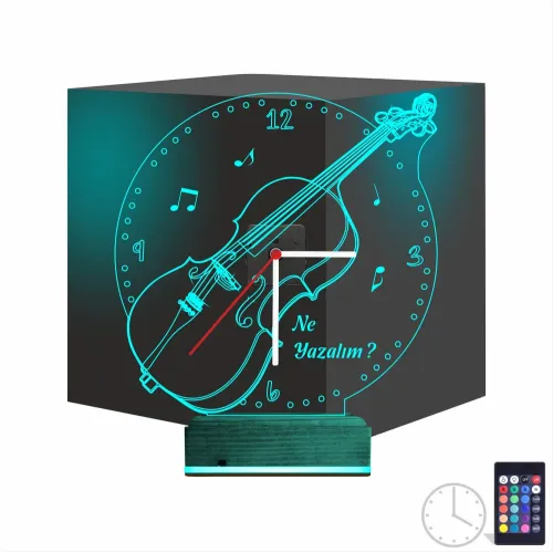 Keman Müzik Nota V2 Kişiye Özel Saatli 3D Lamba - Masa Gece …