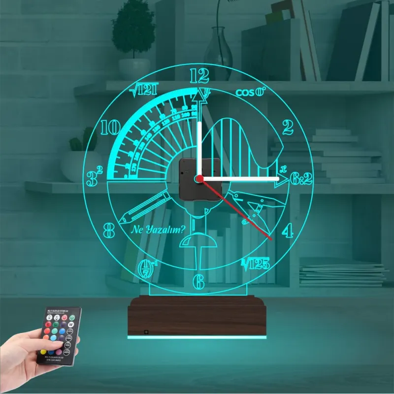 Mühendis Hediye Matematik Geometri Kişiye Özel Saatli 3D Lamba - Masa Gece Lambası