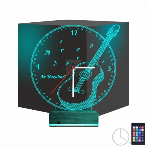 Klasik Gitar Müzik Müzisyen Kişiye Özel Saatli 3D Lamba - Ma…