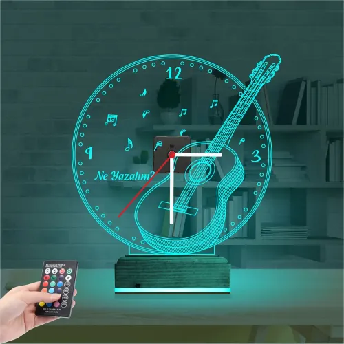 Klasik Gitar Müzik Müzisyen Kişiye Özel Saatli 3D Lamba - Ma…