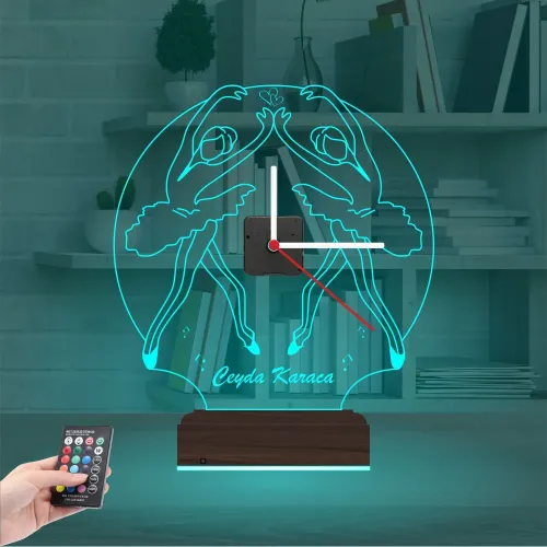 Balerin Bale Kişiye Özel Saatli 3D Lamba - Masa Gece Lambası