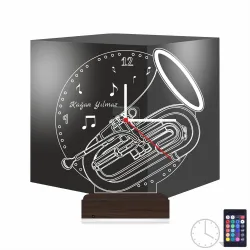 Baritone Enstrüman Müzik Nota Kişiye Özel Saatli 3D Lamba - Masa Gece Lambası