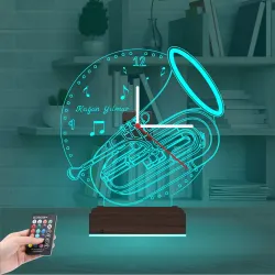 Baritone Enstrüman Müzik Nota Kişiye Özel Saatli 3D Lamba - Masa Gece Lambası